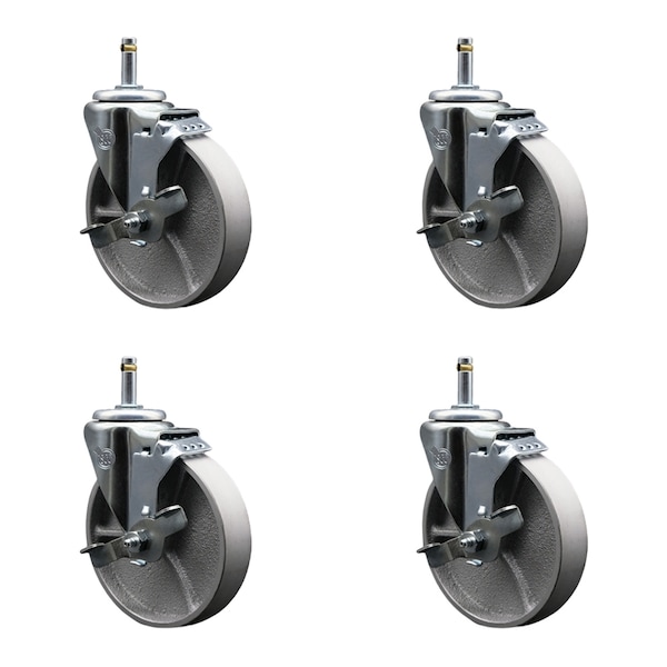 Service Caster Semi Steel Swvl Grip Ring Caster Set 4 w/3''Wheel&7/16''Stem-4 Swvl w/Top Lck BRK, 4PK SCC-GR20S514-SSS-TLB-716138-4 - main